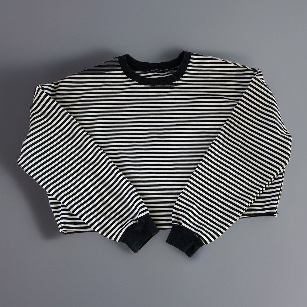 Brandy Melville Black and White Striped Long Sleeve Crop Top